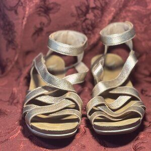 Dansko Rose Gold Gladiator Sandal Metallic Leather Strappy Wedge 38 (US 7.5-8)